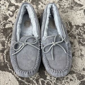 Women's Ugg Moccasin style gray slippers.  Size 8.